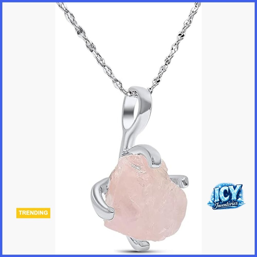 Raw Gemstone Pendant Necklace White Gold Over 925 Sterling Silver